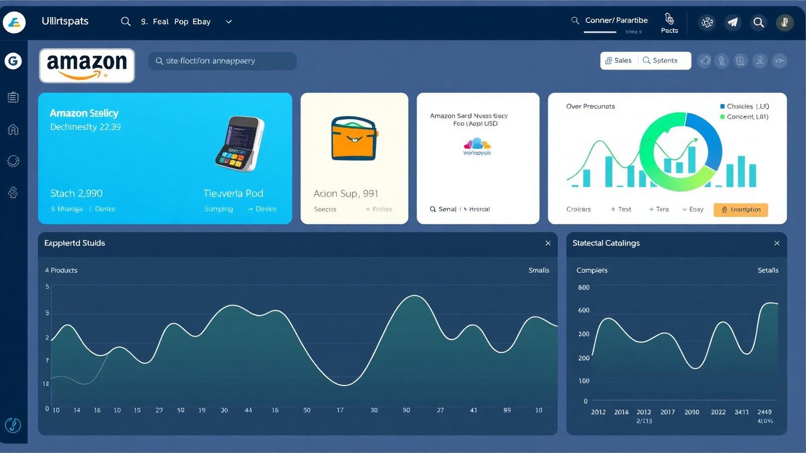 Amazon and eBay seller dashboards on a laptop screen